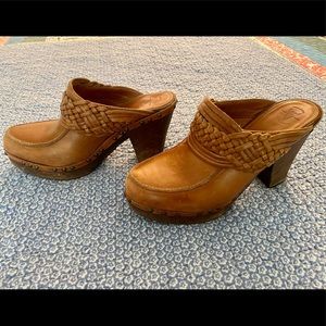 Frye “Ella” braided leather clogs